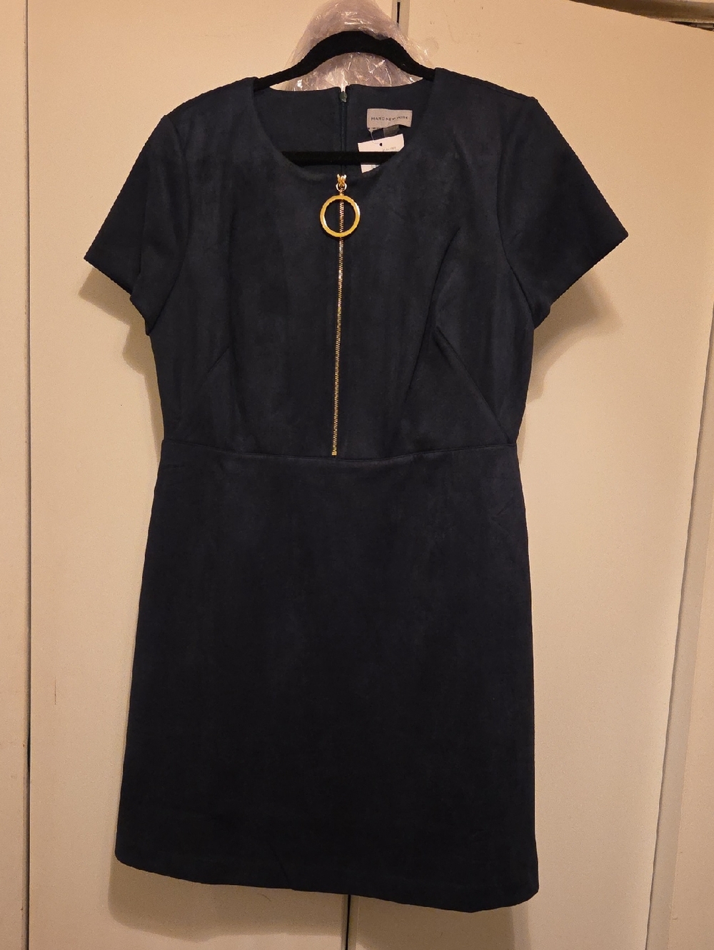 Marc New York Green Short-Sleeve Mini Dress with Gold Ring Zip
